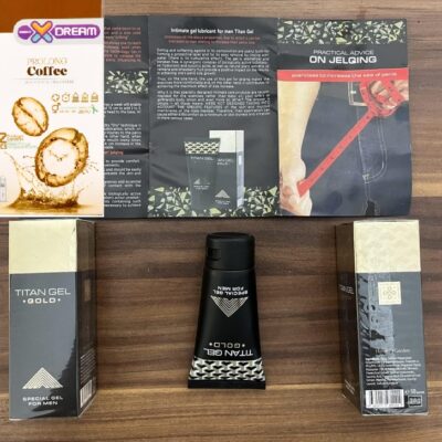ژل افزایش سایز تیتان گلد (ایجاد نعوظ و حجم) بروشور دار و هولوگرام برجسته اورجینال + کاندوم تاخیری و کافی ایکس دریم